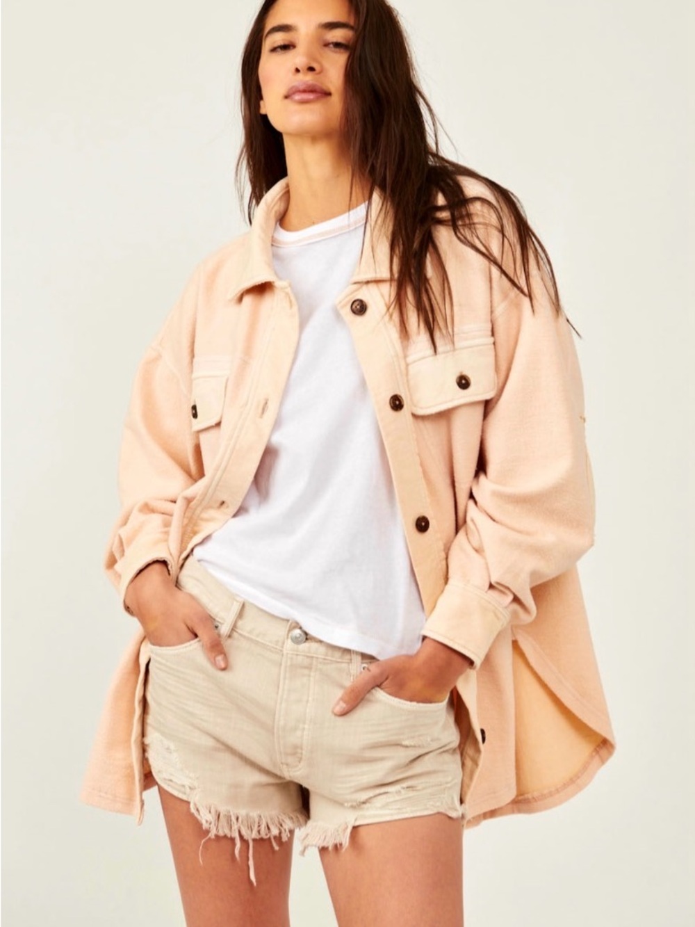 Free People Ruby Jacket Sweetheart Sunrise Oversized Shacket Cream